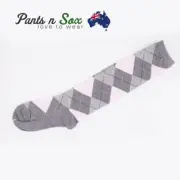 Grey Pink Diamond Check Womens Knee High Socks Ladies Long AU Stock
