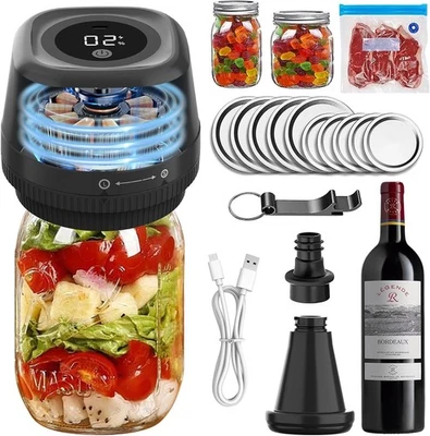Mason Jar Vacuum Sealer 4 in 1 Electric Mason Jar Vacuum Sealer Kit (Black)