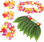 [WRITWAA] 5pcs Hawaii Leaf Skirt Set Tropical Party Costume Dance Skirt Garland Wristband