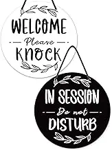 Putuo Decor Meeting in Progress Door Sign, Welcome Do Not Disturb Door Sign, PVC Round Therapist Sign, Welcome Please Come in Sign for Office, Therapy, Clinic, Double Sided Hanger Plaque 6.2 in