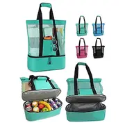 Large Mesh Beach Tote Bag with Insulated Cooler – Waterproof Travel Shoulder Bag for Women Men, Lightweight Sandproof Picnic Bag for Pool, Vacation, Camping
