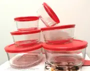 (CHOOSE 1 or 2 Cup) Pack of 4 Pyrex Round Glass Food Storage Container W/Lid