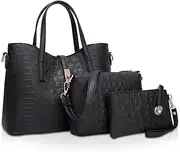 [NICOLE & DORIS] NICOLE&DORIS Women's Handbag Set Purse Handbags 3 Pcs Tote Handbag+Crossbody Bags + Wristlet,Crocodile Bag Women