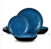 CHRYS 12-Piece Grey Stoneware Dinnerware Set Plates Bowls Set Service for 4
