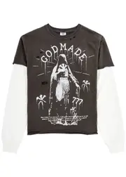 God Made Heavenly Trials Layered Printed Cotton top - Black And White S