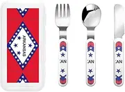 Arkansas State Flag 3 Piece Set For Camping Stainless Steel Flatware, Spoon, Fork, Knife, Ideal For Outdoor