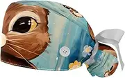 [YTYVAGT] 2-Pc,Gourd-Shaped Working Cap,Fisherman Hat with Buttons and Cotton Sweatband,Bunny Easter Bunny