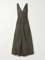 [Proenza Schouler] Proenza Schouler - Remi Ruched Organic Linen-blend Twill Maxi Dress - Green - US6 US 6 Green