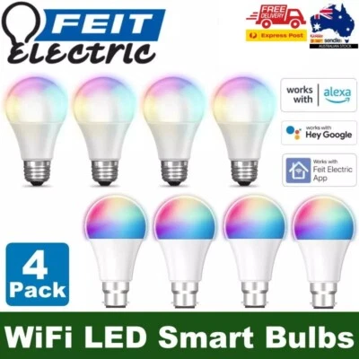 Feit 4-Pack Dimmable Smart Wi-Fi LED Light Bulb 9W RGBW Alexa Google Assistant