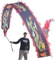Dragon Dance Silk Chinese 3D Dragon Dance Ribbon Aldults Elderly Silk Flowy Spinning Dance Poi Extra Long Streamer for Spring Outing, Party Celebration (Color : Black, Size : 10m/33ft)
