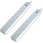 2PK Sansai 6 Way Power Board Overload/Surge Protection/1m Cord/Master Switch