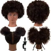 African Mannequin Head with 100% Human Hair Mannequin Head Curly Cosmetology Manican Mannequins Heads with Stand for Display Practice Braiding Styling Training Head Hair Styling