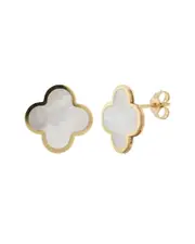 14K Italian Gold Pearl Clover Studs
