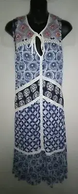 Chelsea & Theodore Blue Dress Lace Embroidered Floral Peasant NWT L $89