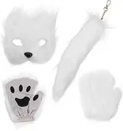 Halloween Fox Mask Gloves Set Paws Costumes for Adults Cosplay Party Accessory Wolf Headband Clip Ears