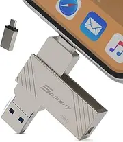 USB Flash Drive for iPhone, External Storage, 256GB, USB 3.0 Photo Stick for Phone, Android Mobile Pad, USB C Metal Case and Rotatable Flash Drive (Silver, 256GB)