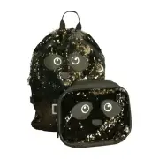 Amber Panda Sequin Deluxe Backpack Set - Full Size, 16-inch with Lunch Bag