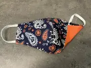 Reversible/Reusable 2-in-1 Two Way Paisley Face mask Navy/Orange