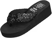 [BESTYASH] Large Size Slippers Women's Glitter Platform Sandals Shiny Thong Sandals Non-slip Wedge Heel Flops Size 40