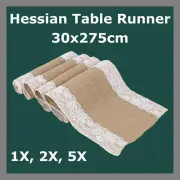 Side Lace Hessian Natural Burlap Table Runner Rustic Jute Wedding Party Decor