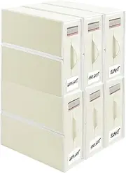 TAHAVICE 6 Pack Bed sheet Organiser storage, Foldable Linen Storage Box with Handles and Labels for bedding & linen(Queen and King size), Bedsheet Organiser with Window for Sheets, Duvet Cover, Beige