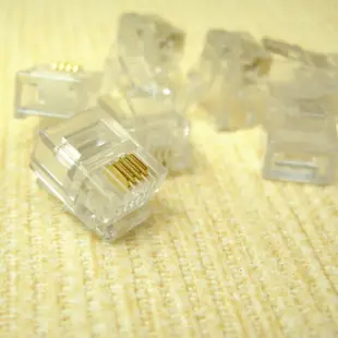 6P4C RJ11 Cat 5e STP FTP『100入』鍍金三叉水晶頭 電話線 接頭【DD229】 123便利屋