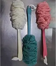Healeved Bath Towel Shower Ball 3pcs Long Handle Bath Flower Scrubber Wooden Handle Soft Exfoliating Brush