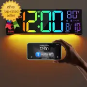 16.2" Large Digital Wall Clock with Bluetooth Sync, Alarm, Big LED, RGB Color, A