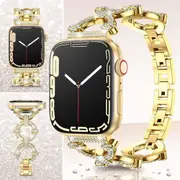 For Apple Watch 8 /7 /SE /6 /5 /4 /3 /2 /1 Ultra Round Bling Rhinestones 38mm 40mm 41mm Bracelet Strap Wristband - Gold