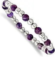 [JewelryWeb] Stainless Steel Polished 6mm Purple Zebra Amethyst Beaded Stretch Bracelet-Stretch-Bracelet for Women