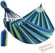 Outdoor Double Hammock Bed Swinging Camping Hanging Tree Strap Hook (Blue Ham...