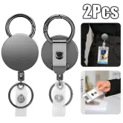 2PCS Retractable Reel Clip Badge Holder ID Card w/ Key Ring Carabiner