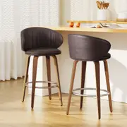 2x Artiss Bar Stools Dining Chairs Contoured Leather Wood Stool