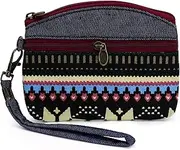 [Energather] Coin Purse, Canvas Coin Purses for Women and Women, Bohemian Mini Purse, Women's Small Purse with Wrist Strap for Shopping, Hiking, Travel, Walking