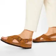BIRKENSTOCK TULUM SFB SUEDE MINK SANDALS MEDIUM/NARROW WIDTH SOFT FOOTBED BROWN