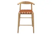 CT Elliot Genuine Leather Seat Timber Base Barstool - Set of 2 - Natural