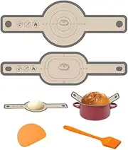 Silicone Bread Sling, Non-Stick Bread Mat Set - 0.7mm Thick Baking Mats with 2 Baking Mats 1 Scraper 1 Brush -Oval and Round Long Handles Ideal for Bread Making and Baking - Food-Grade, Easy to Clean