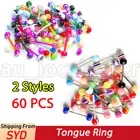 60PCS Tongue Ring Piercing Jewellery Tounge Barbell Bar Mixed Color Steel SYD