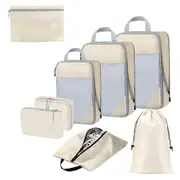 8 Set Compression Packing Cubes For Travel Essentials Expandable Luggage Storage Bags Set