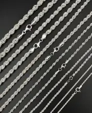 Custom Solid 925 Silver Mens Custom Size Length Rope Necklace Chain Bracelet