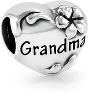 [NARADA Jewelry] Narada Sterling Silver Love Grandma Heart Bead Charm Fits Major Brands Bracelet, Sterling Silver, No Gemstone
