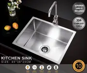450*380*200 Handmade Stainless Steel Under/Topmount Kitchen Laundry Single Sink [44-HF3845]