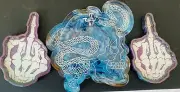 Set Of 3 Pcs Tray 2 Fingers 1 Skull Handmade New Design Home Decor Table Art Fun