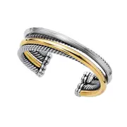 18k Yellow Gold And Twisted Sterling Silver Cuff Bangle Bracelet,7.5"