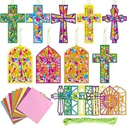 Religious Cross Suncatcher Crafts Kit Sunday School DIY Paper Craft Window Stained Glass Tissue Paper Art Projects Decoration for Kids Classroom Party Supplies VBS