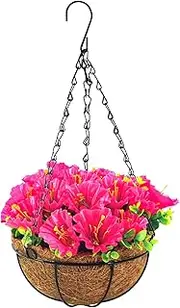 Auolen Artificial Hanging Plants Flowers with Basket for Spring Summer Outdoor Outside Decoration, Artificial Petunias Morning Glories Fake Plants for Patio Garden Porch Deck Yard(Fuchsia)