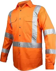 [BIG BEE] Hi Vis Work Shirts Reflective Taped Full Orange White Cross Back H Pattern Long Sleeve