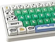 TYRIXKI PBT Keycaps 126 Keys Cute Keycaps Dye-Sublimation Milk Cow Pasture Keycap MOA Profile Custom Keycap for Cherry Gateron MX Swithes Mechanical Keyboards