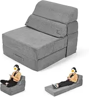 INRLKIT Comfy Folding Sofa Bed Chair Convertible Sleeper ChairCouch Foldable Floor Mattress Single Futon Lounge for Living Room Bedroom(77"x26", Grey)