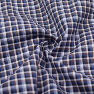 【ROBERTA 諾貝達】進口素材 台灣製 純棉經典格紋長袖襯衫(藍咖)